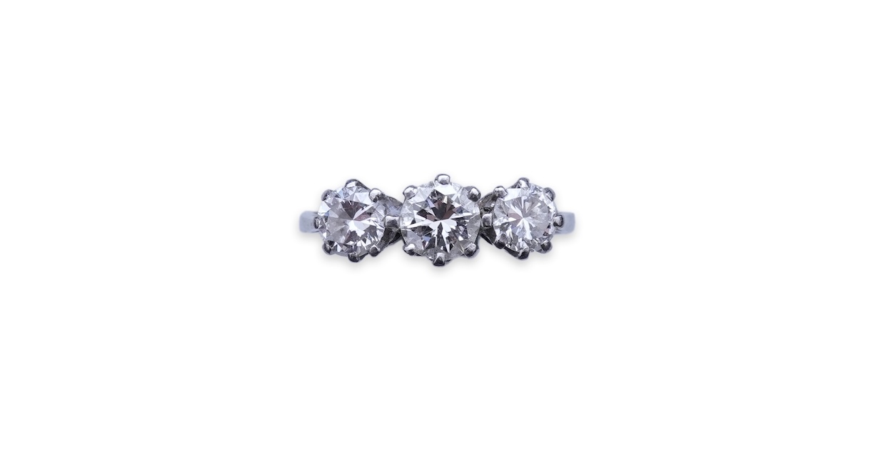 A three-stone diamond ring